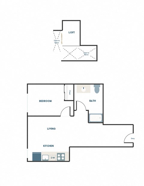 Floor plan for 1 bed, 1 bath, 450 sqft